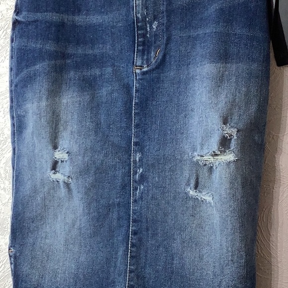 GUESS NWT - Sz 24 - invasion wash high low denim longette skirt distressed - Picture 5 of 13